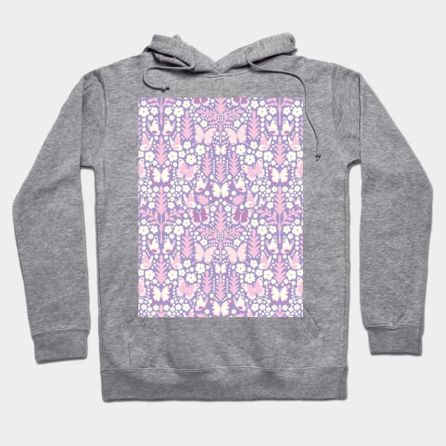 BUTTERFLY DAMASK GEOMETRIC BOTANICAL FLORAL PATTERN PASTEL PURPLE LILAC Hoodie by blomastudios